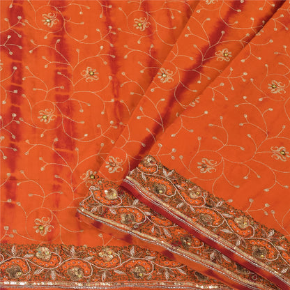 Sanskriti Vintage Sarees Pure Crepe Silk Hand Beaded Premium Sari Tie-Dye Sustainable Fabric