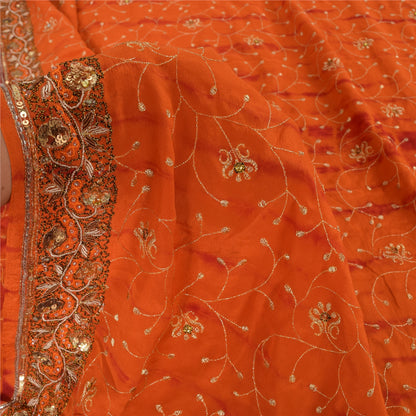 Sanskriti Vintage Sarees Pure Crepe Silk Hand Beaded Premium Sari Tie-Dye Sustainable Fabric