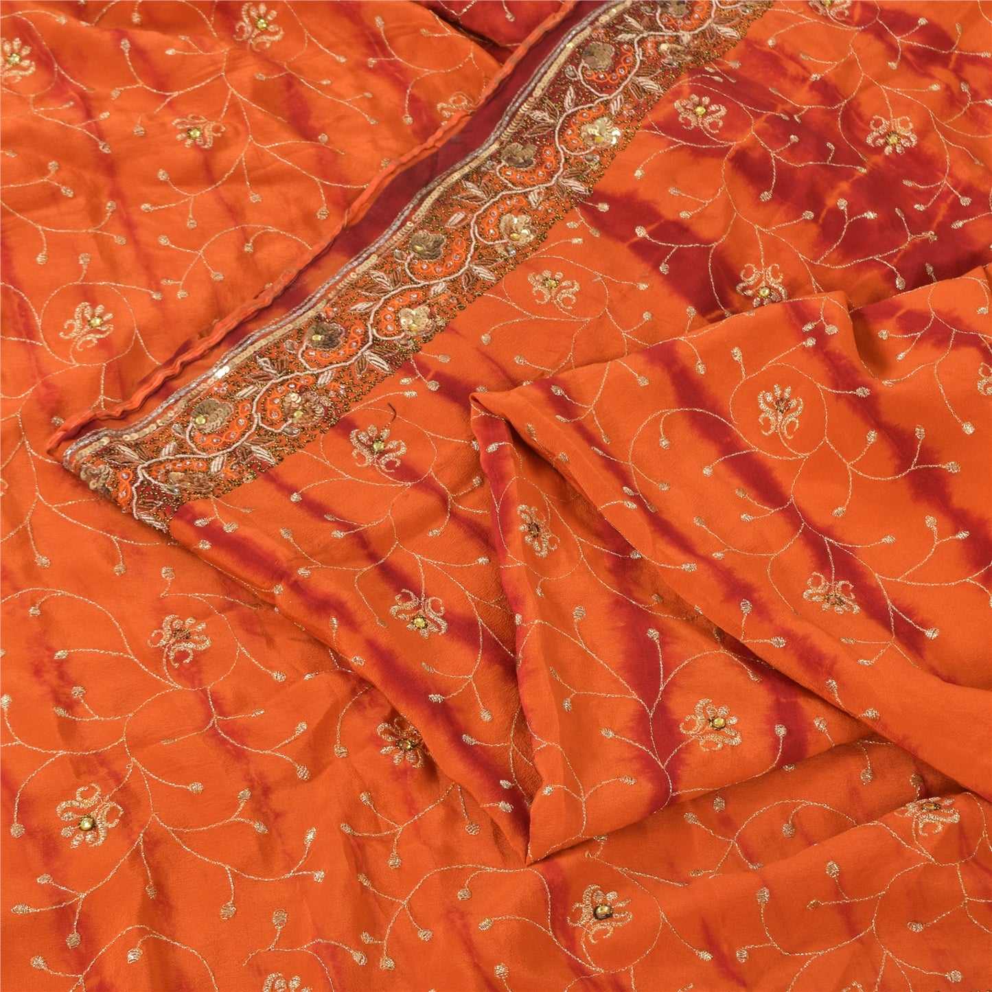 Sanskriti Vintage Sarees Pure Crepe Silk Hand Beaded Premium Sari Tie-Dye Sustainable Fabric