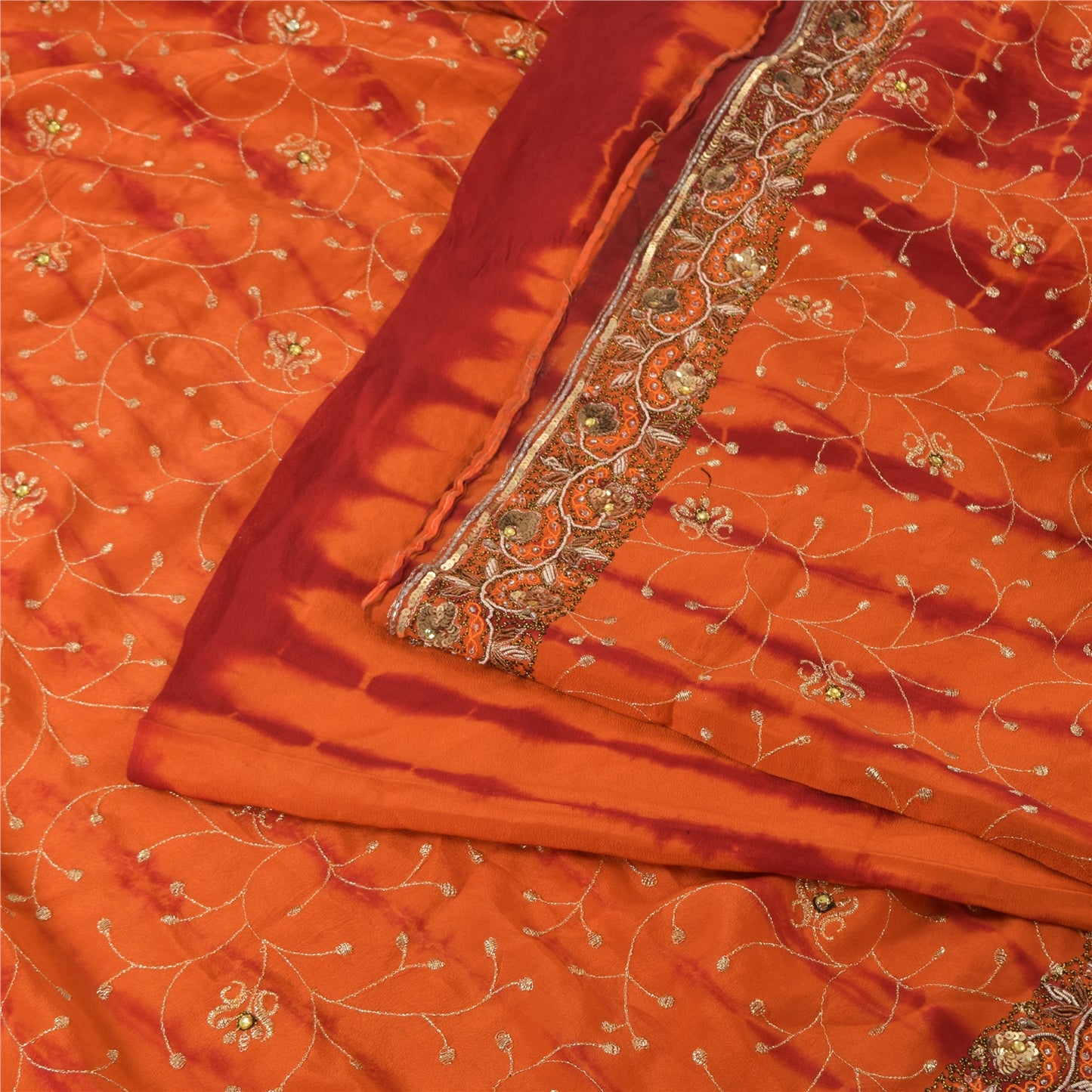 Sanskriti Vintage Sarees Pure Crepe Silk Hand Beaded Premium Sari Tie-Dye Sustainable Fabric