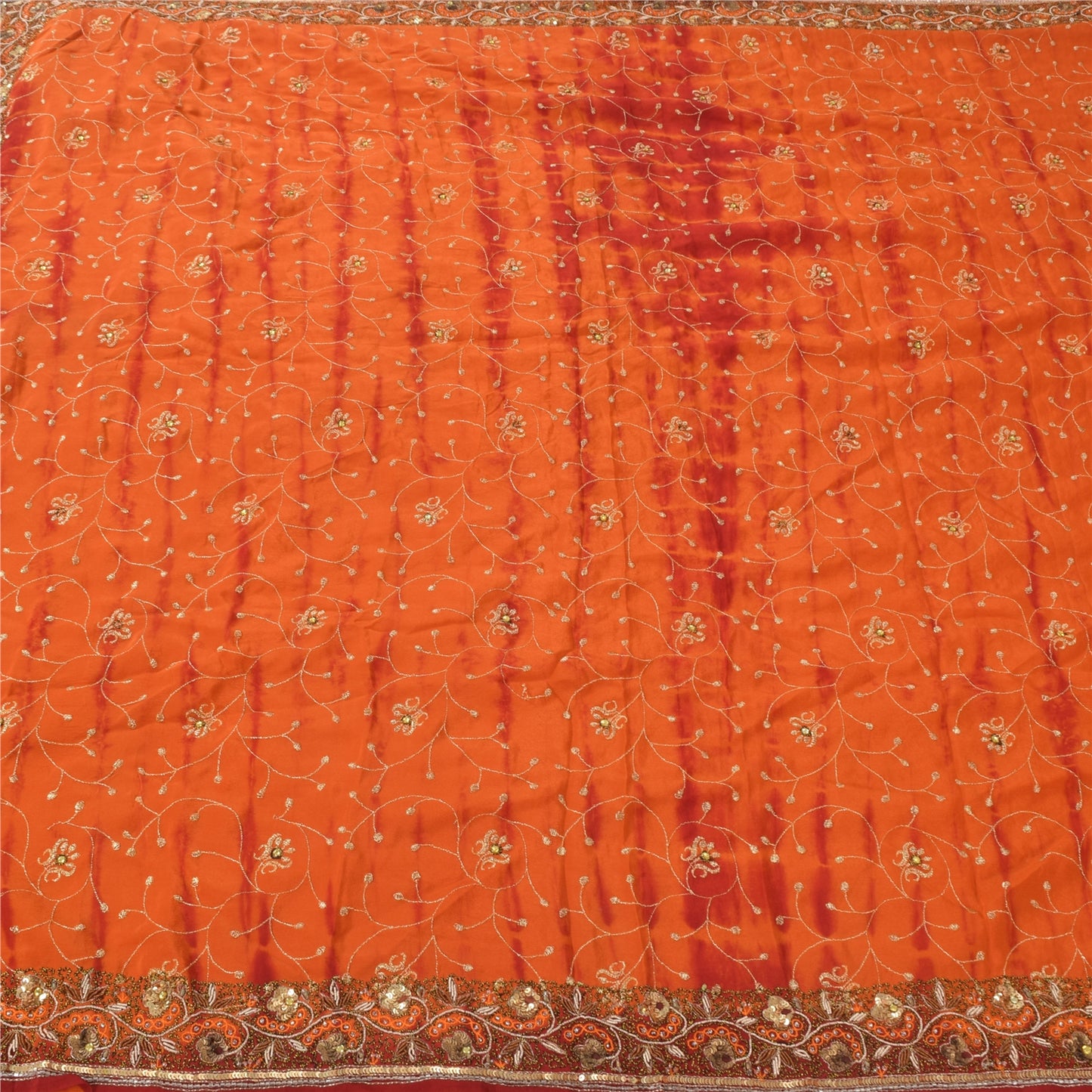Sanskriti Vintage Sarees Pure Crepe Silk Hand Beaded Premium Sari Tie-Dye Sustainable Fabric