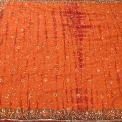 Sanskriti Vintage Sarees Pure Crepe Silk Hand Beaded Premium Sari Tie-Dye Sustainable Fabric