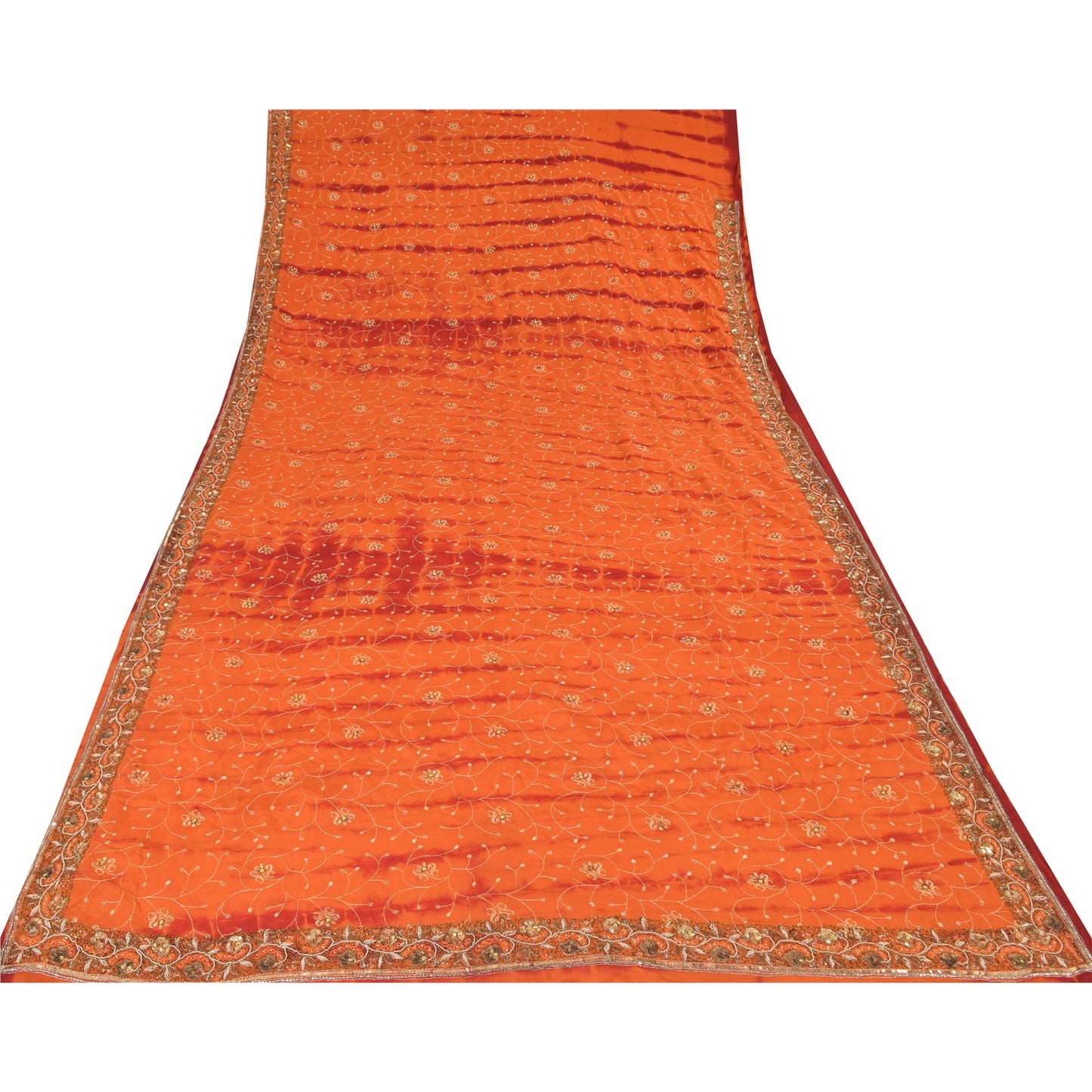 Sanskriti Vintage Sarees Pure Crepe Silk Hand Beaded Premium Sari Tie-Dye Sustainable Fabric