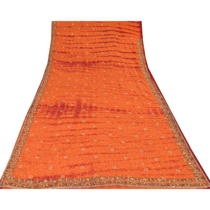 Sanskriti Vintage Sarees Pure Crepe Silk Hand Beaded Premium Sari Tie-Dye Sustainable Fabric