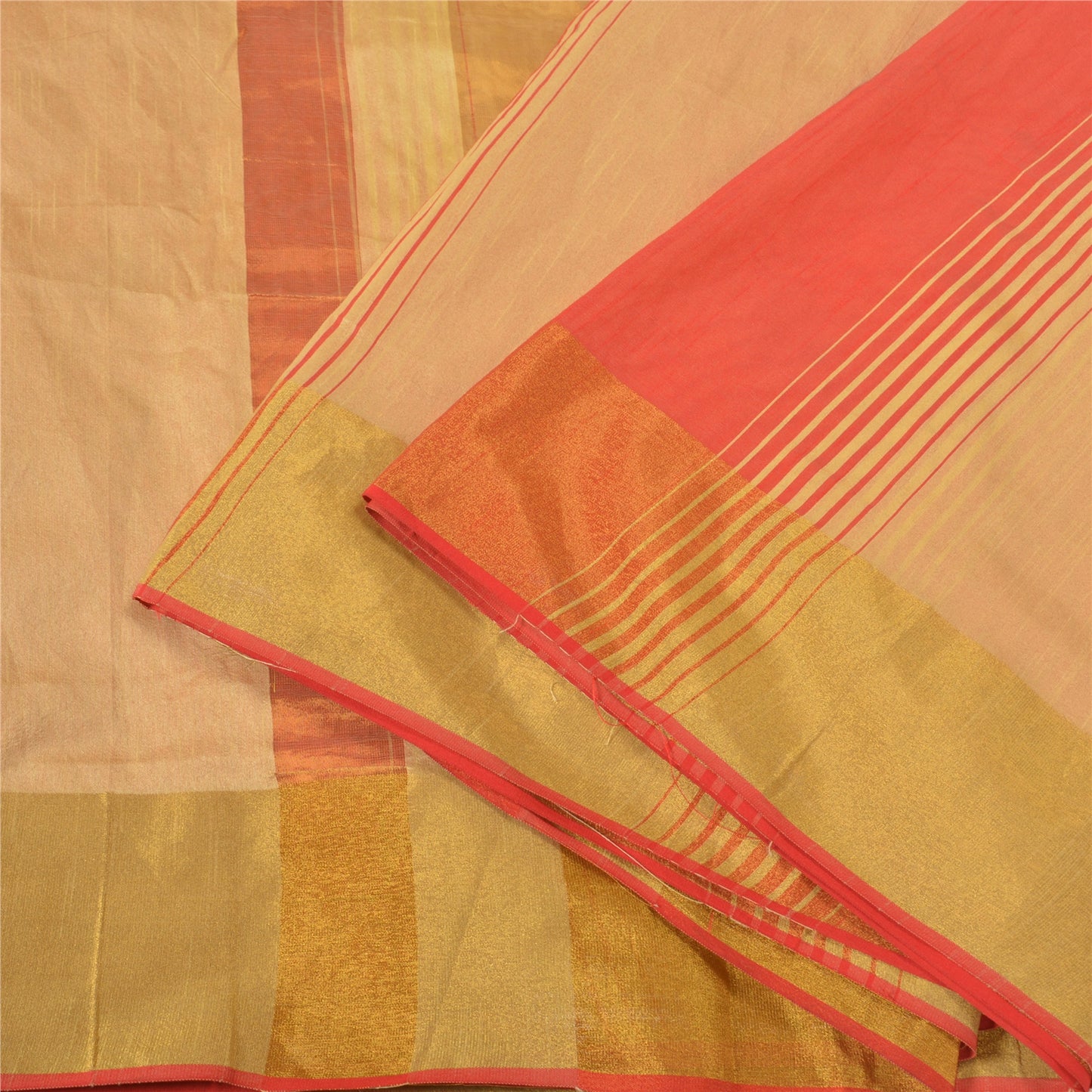 Sanskriti Vintage Cream Indian Sarees Art Silk Woven Premium Sari Craft Fabric