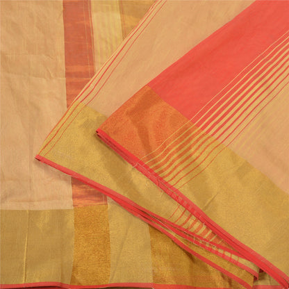 Sanskriti Vintage Cream Indian Sarees Art Silk Woven Premium Sari Craft Fabric