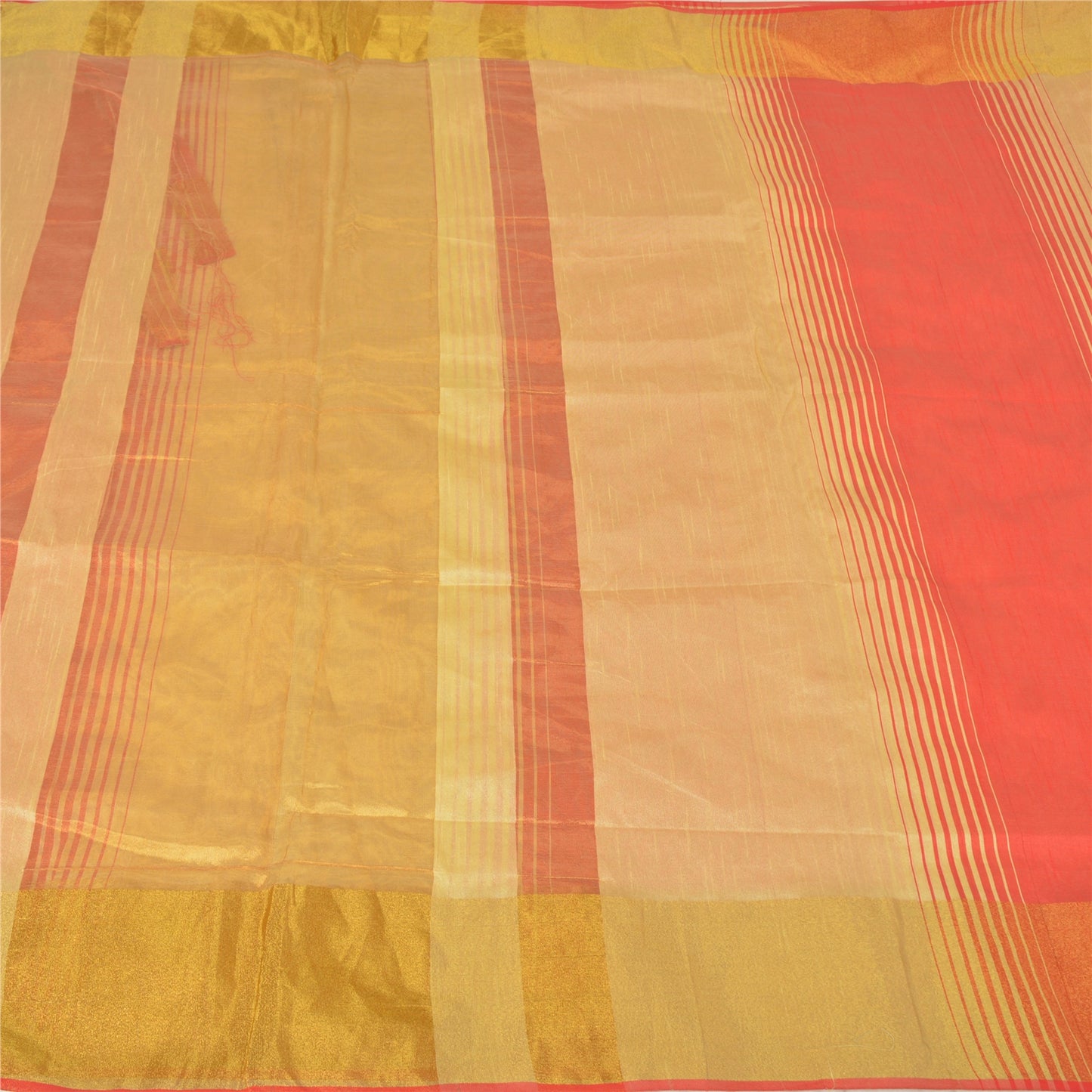 Sanskriti Vintage Cream Indian Sarees Art Silk Woven Premium Sari Craft Fabric