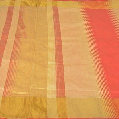 Sanskriti Vintage Cream Indian Sarees Art Silk Woven Premium Sari Craft Fabric