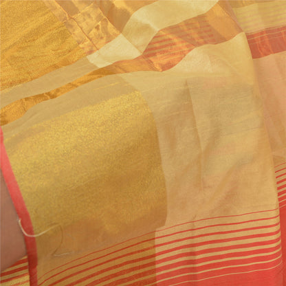 Sanskriti Vintage Cream Indian Sarees Art Silk Woven Premium Sari Craft Fabric