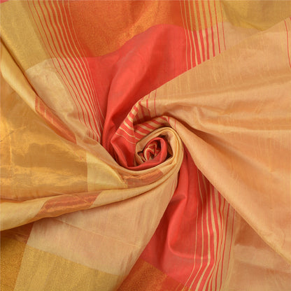 Sanskriti Vintage Cream Indian Sarees Art Silk Woven Premium Sari Craft Fabric