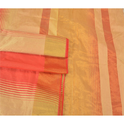 Sanskriti Vintage Cream Indian Sarees Art Silk Woven Premium Sari Craft Fabric