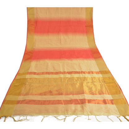 Sanskriti Vintage Cream Indian Sarees Art Silk Woven Premium Sari Craft Fabric