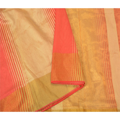 Sanskriti Vintage Cream Indian Sarees Art Silk Woven Premium Sari Craft Fabric