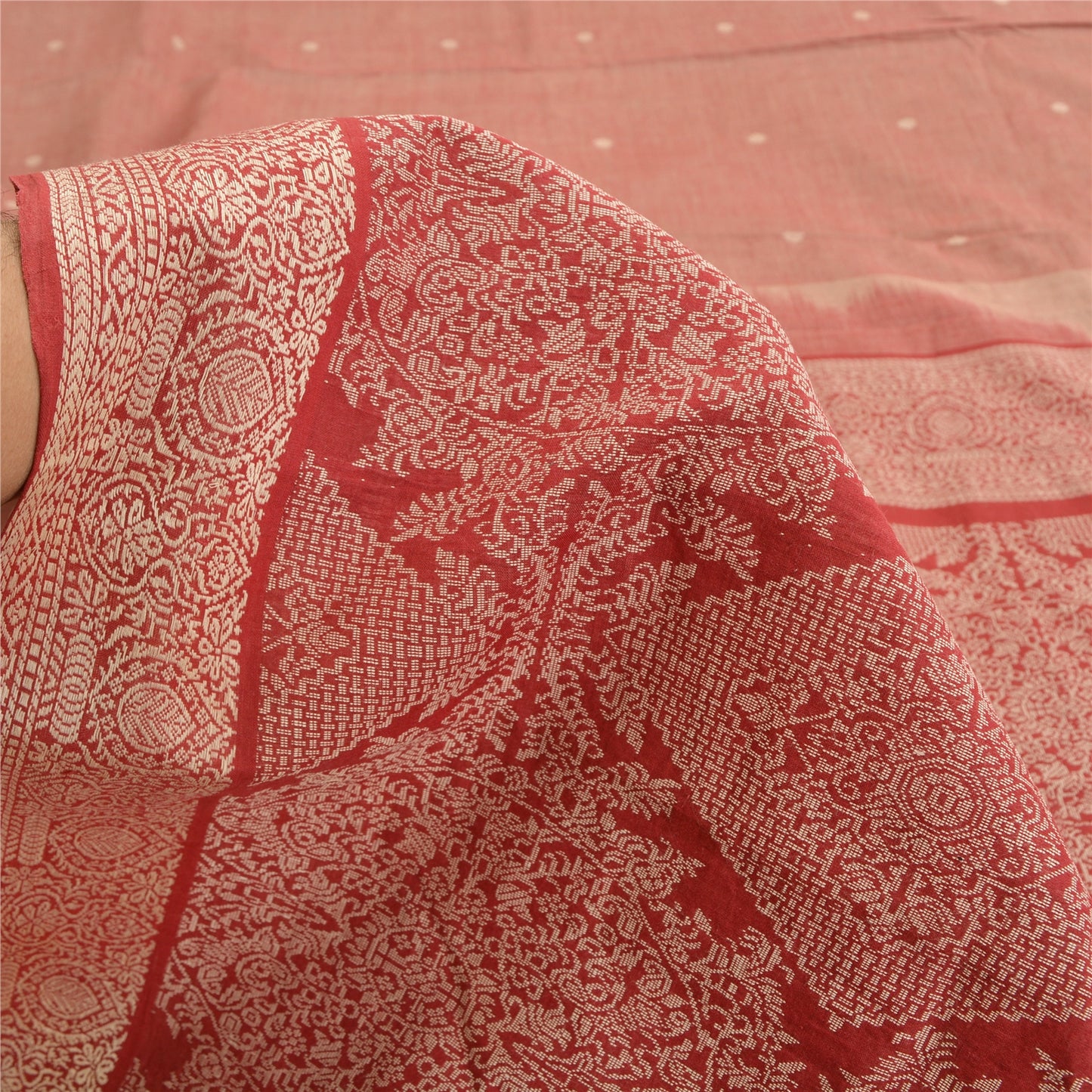 Sanskriti Vintage Dark Red Sarees Blend Cotton Woven Premium Sari Craft Sustainable Fabric