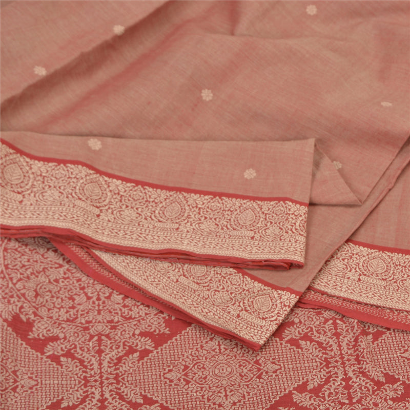 Sanskriti Vintage Dark Red Woven Sari: Blend Cotton Craft Fabric (5.4yd) For Crafting, Upcycling, or Even Wearing For DIY Projects