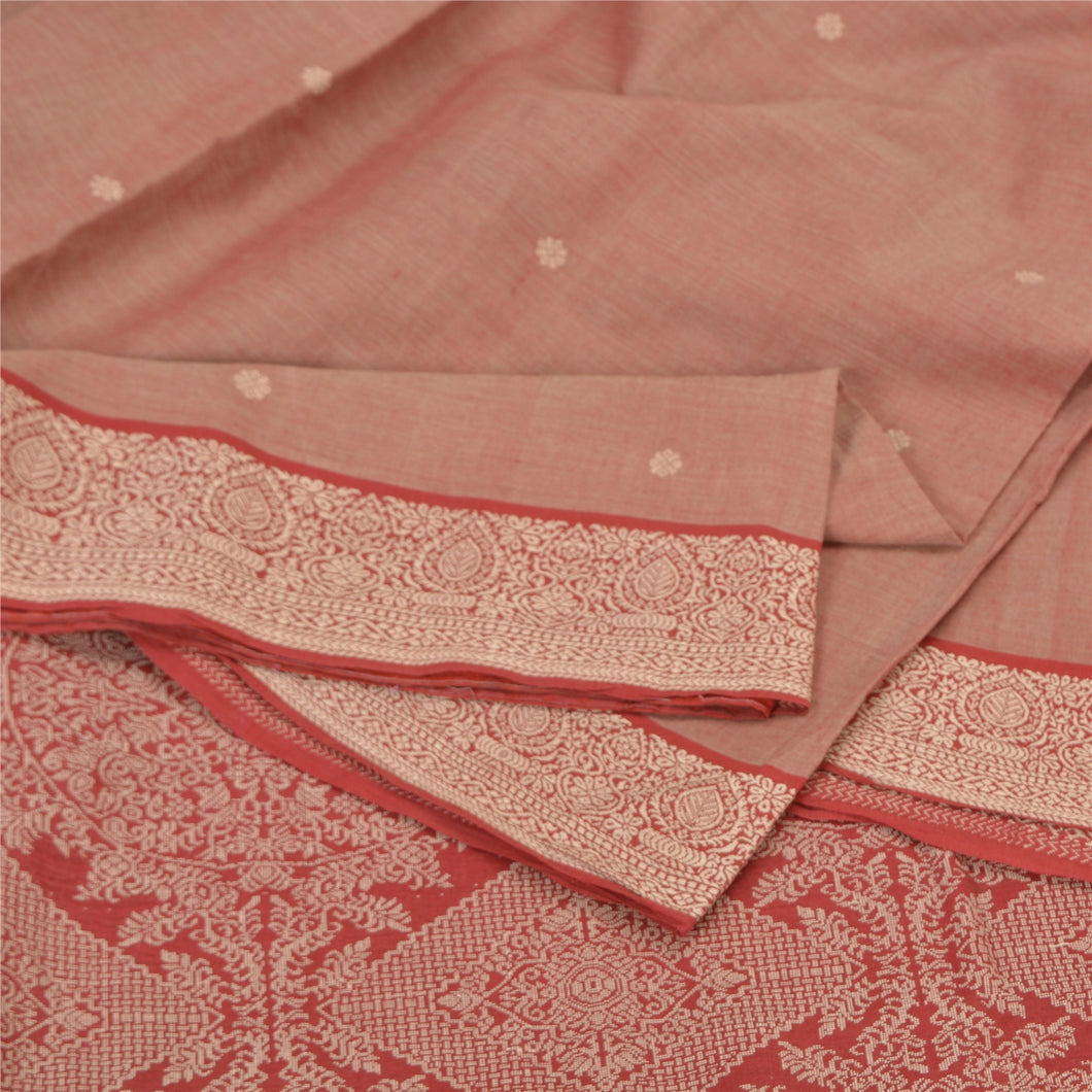 Sanskriti Vintage Dark Red Sarees Blend Cotton Woven Premium Sari Craft Fabric