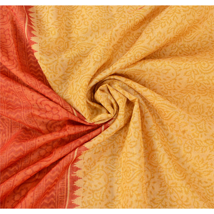 Sanskriti Vintage Red/Yellow Sarees Cotton Silk Block Printed Ethnic Sari Fabric