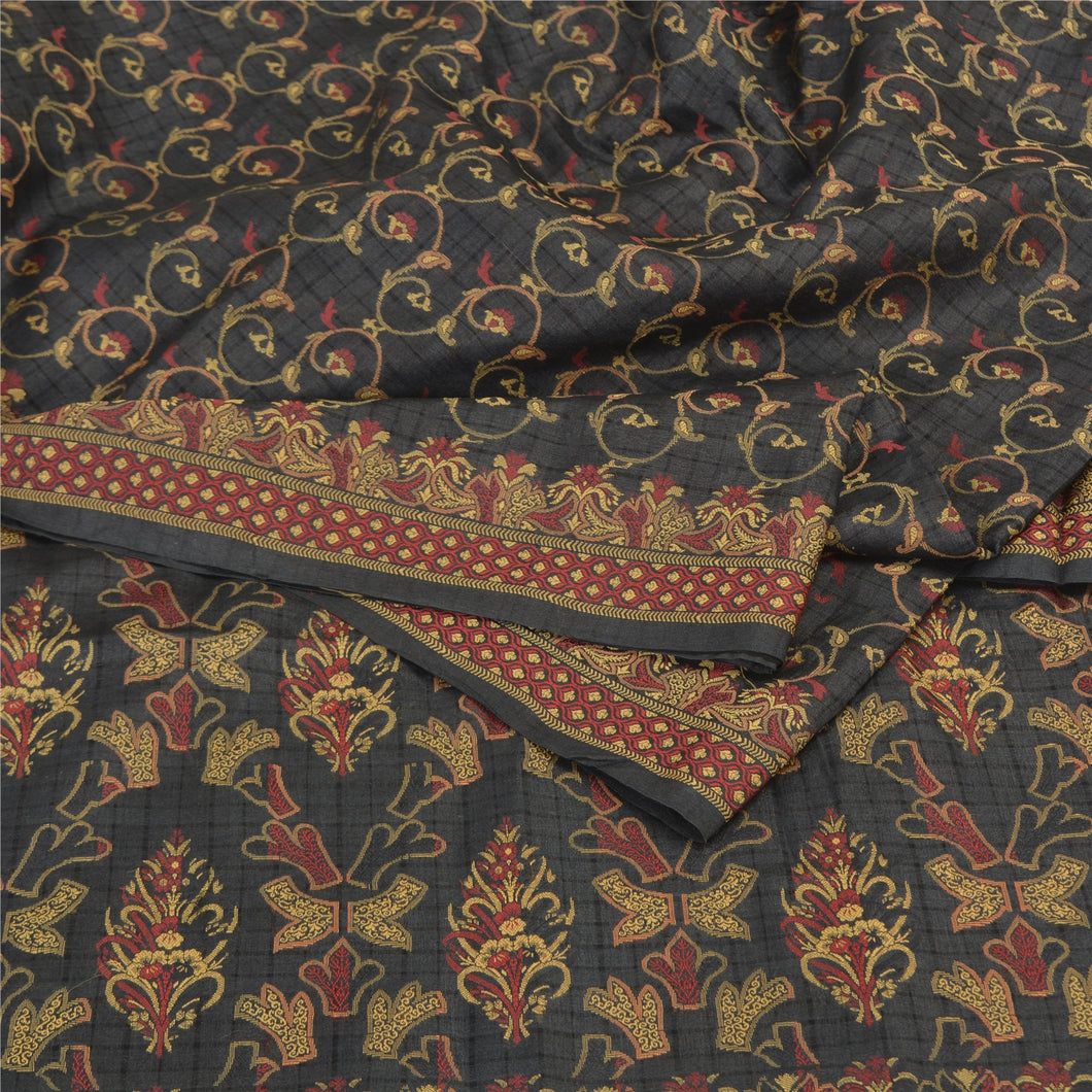 Sanskriti Vintage Black Sarees 100% Pure Silk Woven Premium Sari Craft Fabric