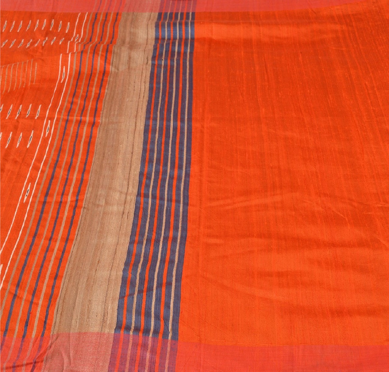 Sanskriti Vintage Orange/Blue Sarees 100% Pure Silk Hand Woven Sari Craft Sustainable Fabric