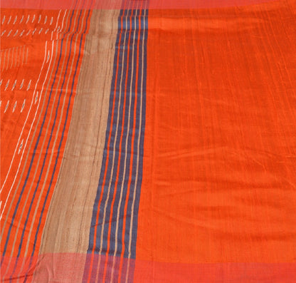 Sanskriti Vintage Orange/Blue Sarees 100% Pure Silk Hand Woven Sari Craft Sustainable Fabric