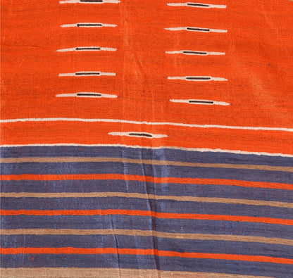 Sanskriti Vintage Orange/Blue Sarees 100% Pure Silk Hand Woven Sari Craft Sustainable Fabric