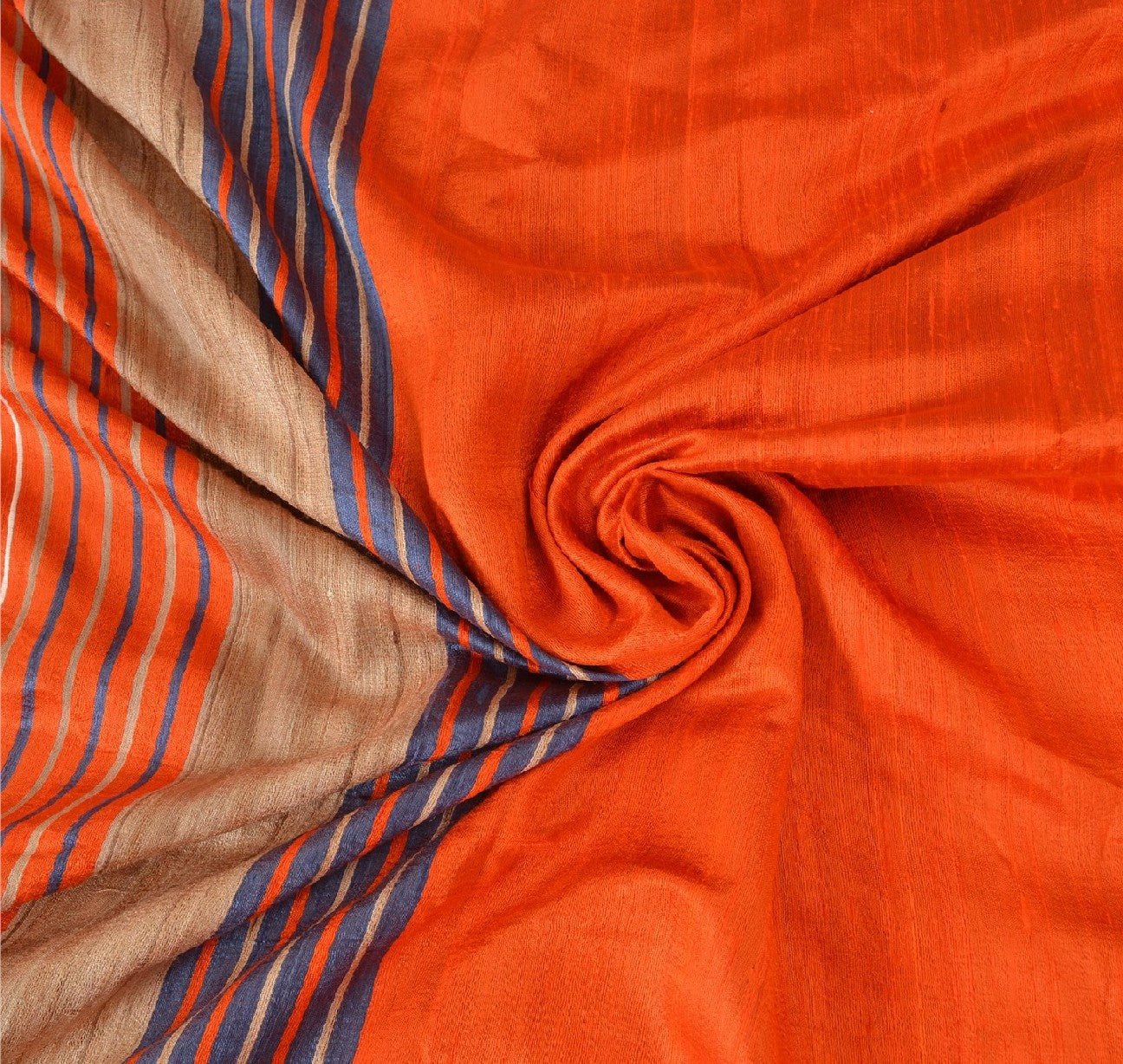Sanskriti Vintage Orange/Blue Sarees 100% Pure Silk Hand Woven Sari Craft Sustainable Fabric