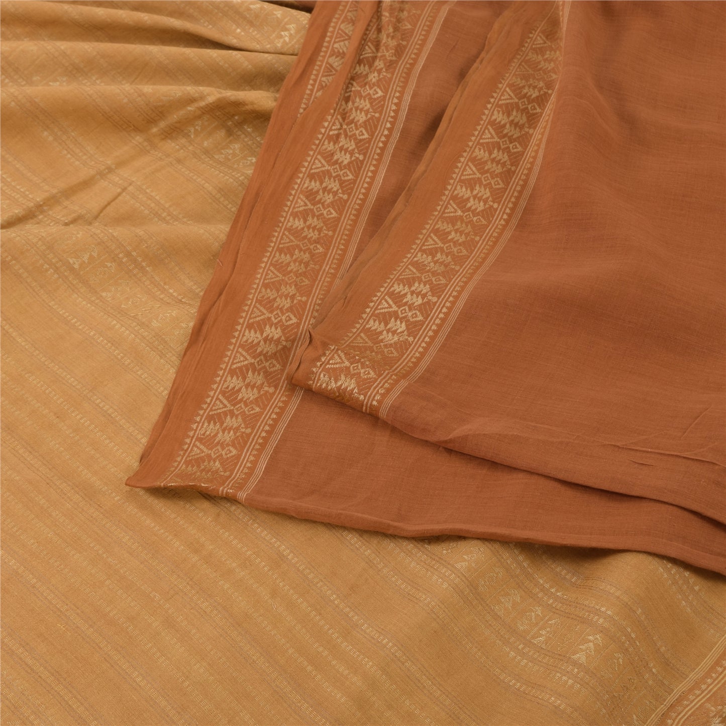 Sanskriti Vintage Indian Mustard/Brown Sarees Pure Cotton Woven Sari 5yd Sustainable Fabric