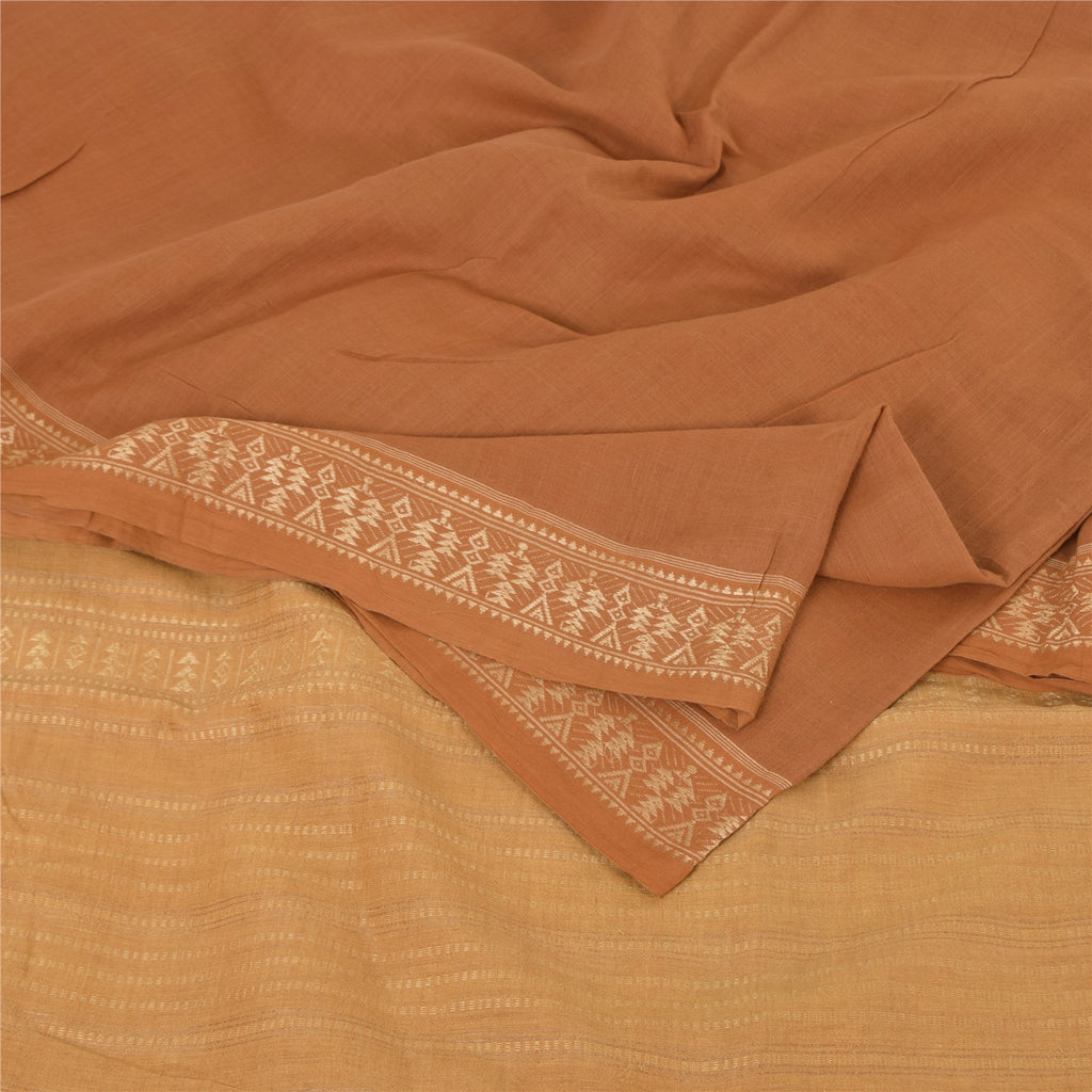 Sanskriti Vintage Indian Mustard/Brown Sarees Pure Cotton Woven Sari 5yd Sustainable Fabric