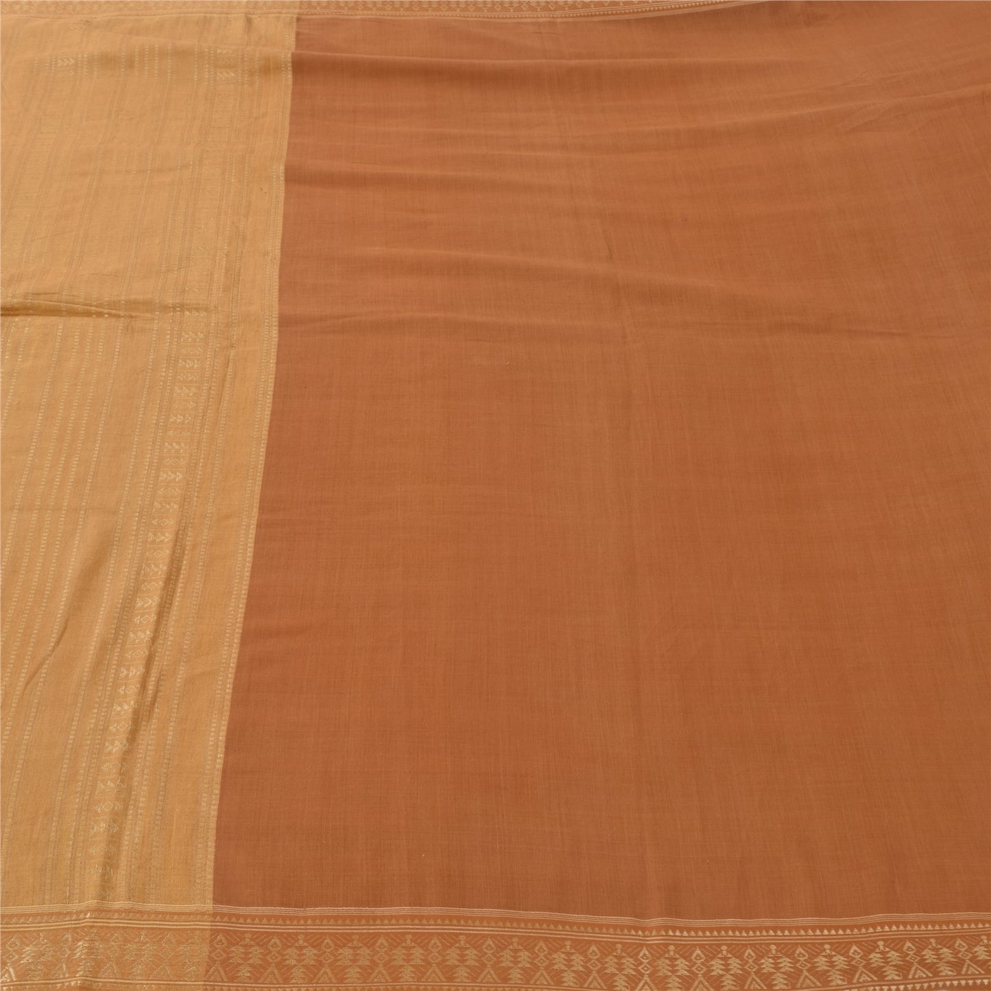 Sanskriti Vintage Indian Mustard/Brown Sarees Pure Cotton Woven Sari 5yd Sustainable Fabric