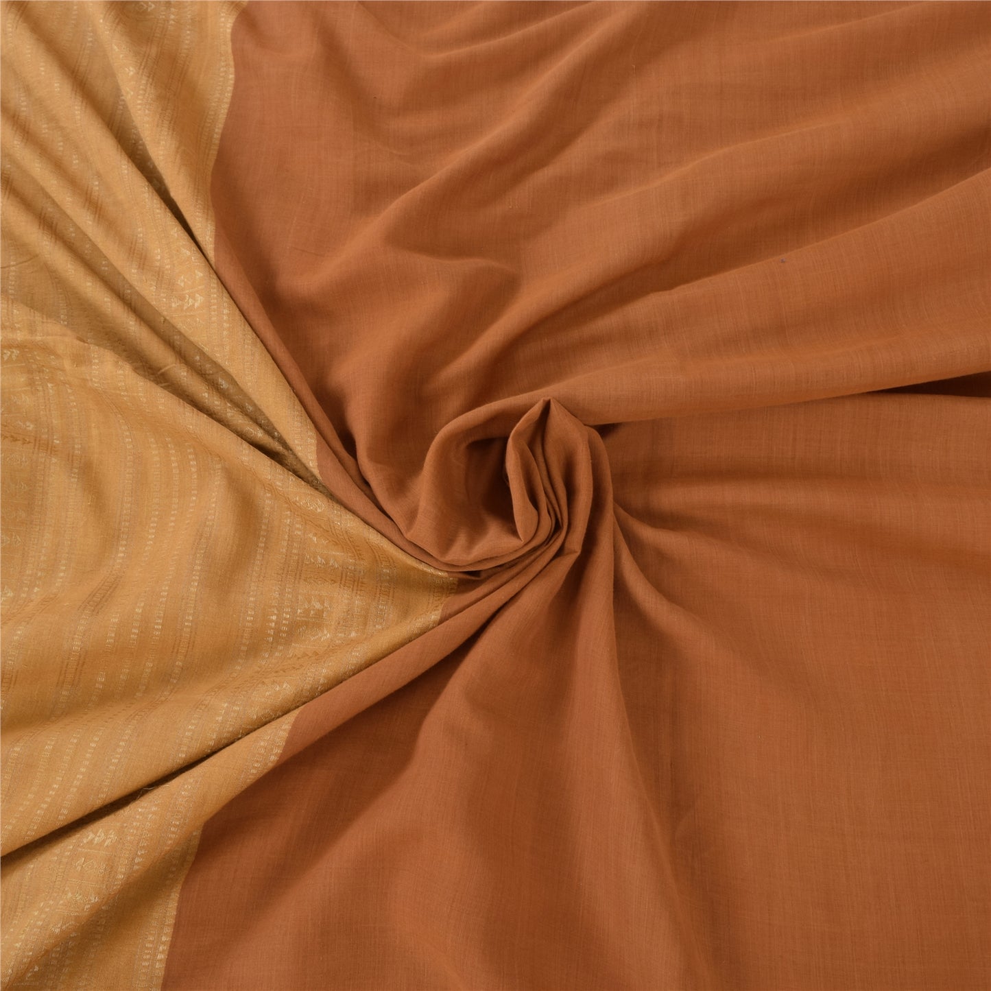 Sanskriti Vintage Indian Mustard/Brown Sarees Pure Cotton Woven Sari 5yd Sustainable Fabric