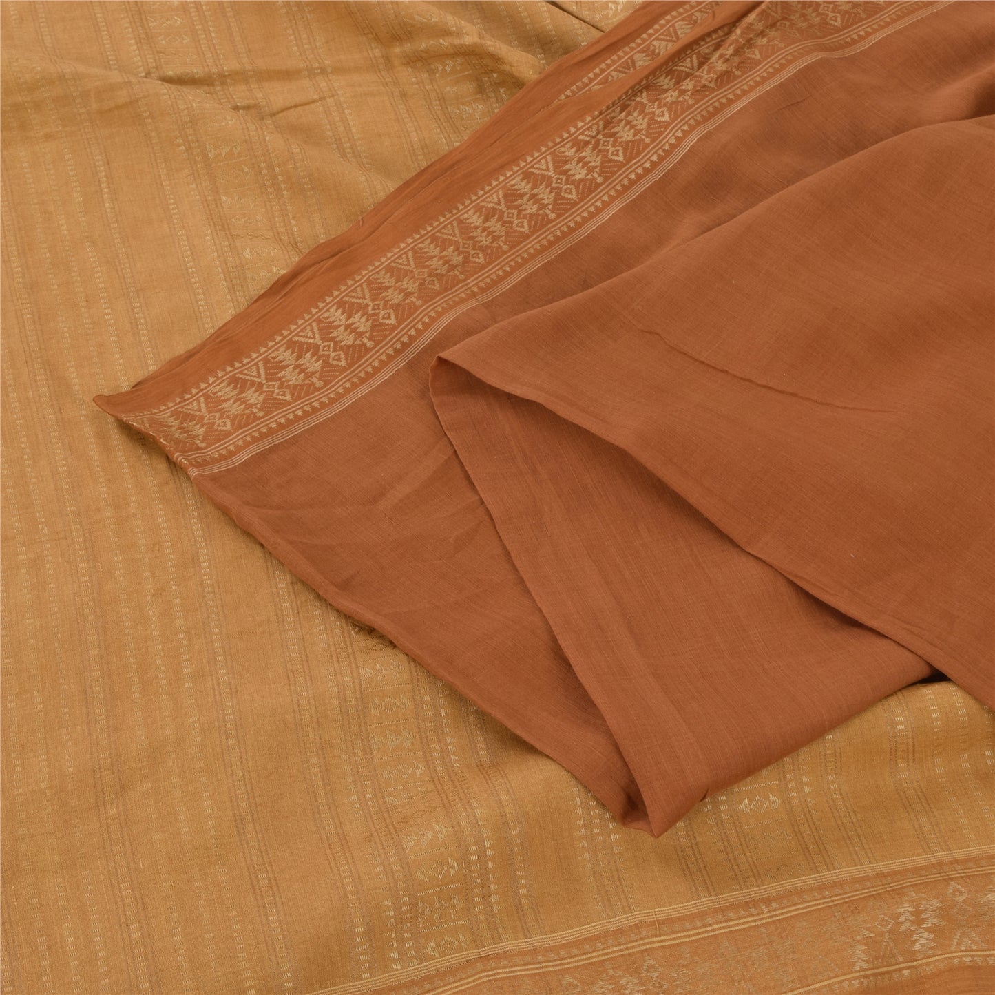 Sanskriti Vintage Indian Mustard/Brown Sarees Pure Cotton Woven Sari 5yd Sustainable Fabric