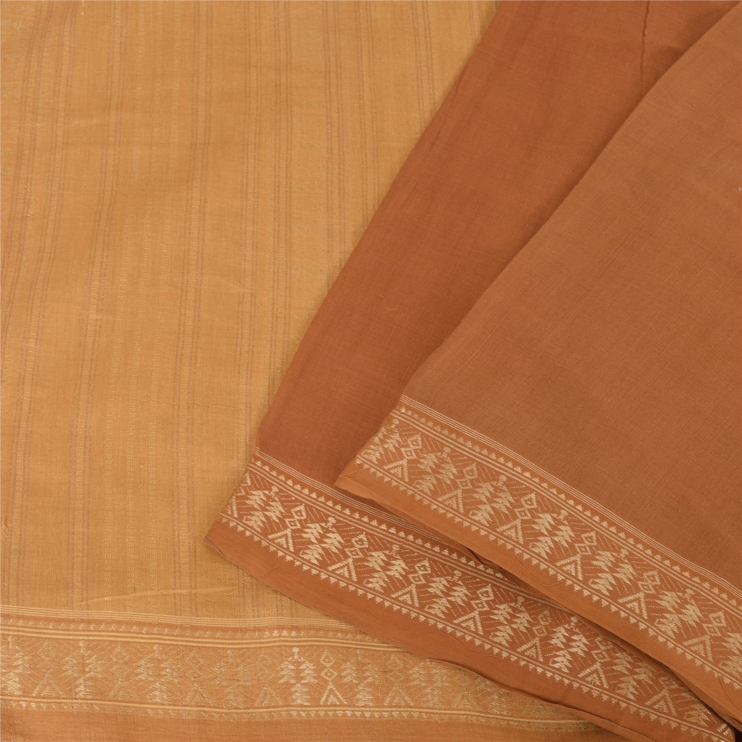 Sanskriti Vintage Indian Mustard/Brown Sarees Pure Cotton Woven Sari 5yd Sustainable Fabric