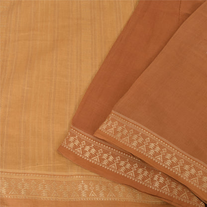 Sanskriti Vintage Indian Mustard/Brown Sarees Pure Cotton Woven Sari 5yd Sustainable Fabric