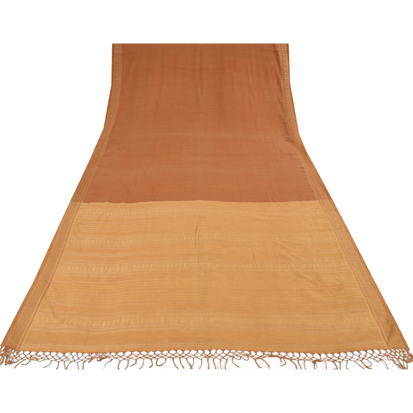 Sanskriti Vintage Indian Mustard/Brown Sarees Pure Cotton Woven Sari 5yd Sustainable Fabric