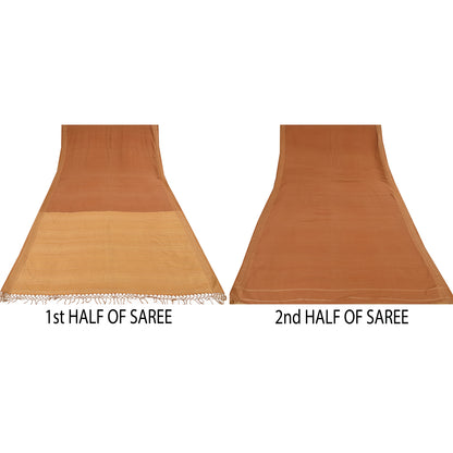 Sanskriti Vintage Indian Mustard/Brown Sarees Pure Cotton Woven Sari 5yd Sustainable Fabric