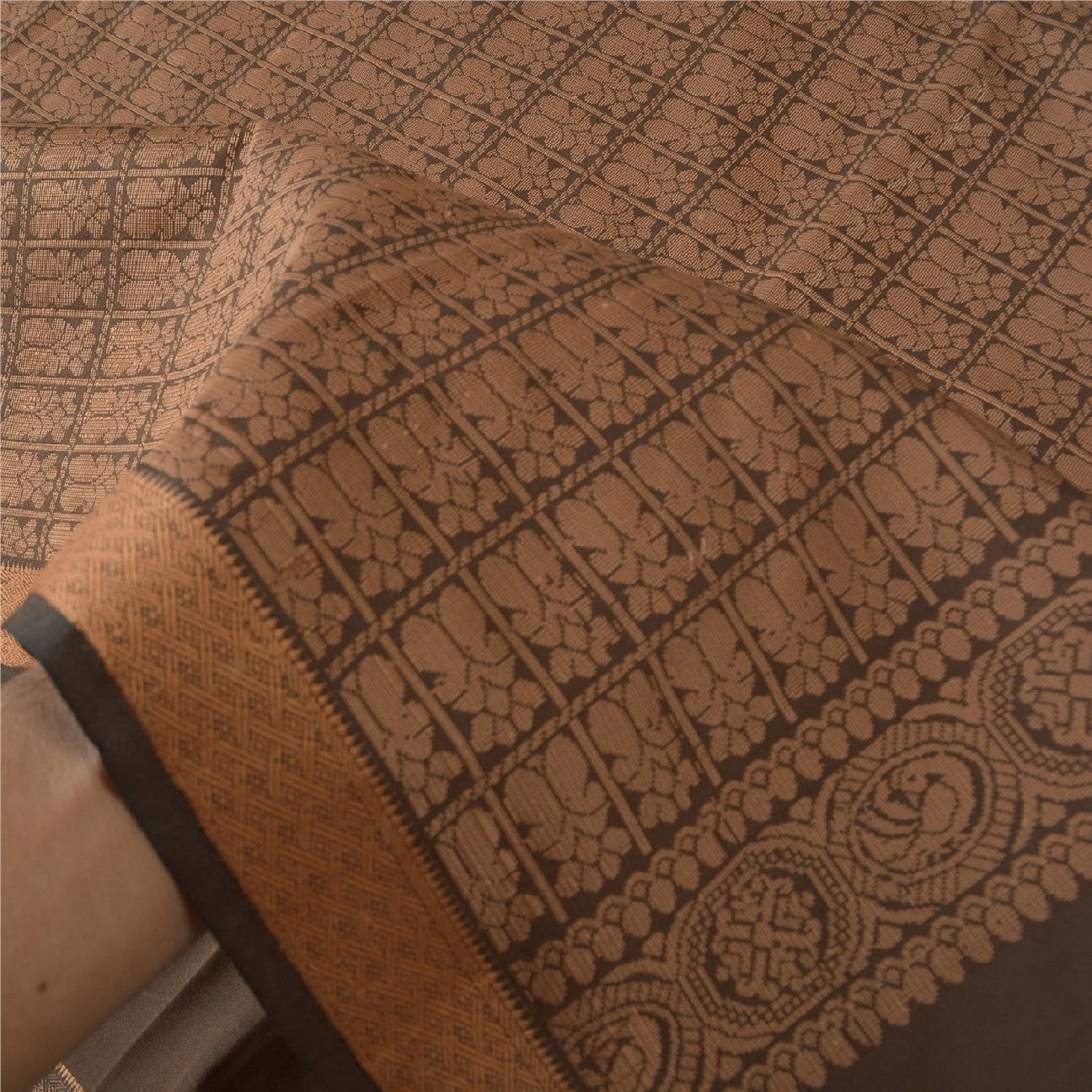 Санскритские винтажные коричневые индийские сари из искусственного шелка, тканые премиальные сари из экологически чистой ткани