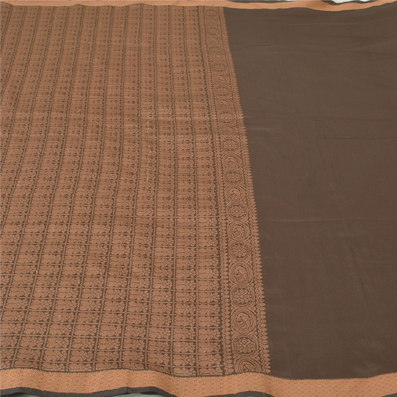 Санскритские винтажные коричневые индийские сари из искусственного шелка, тканые премиальные сари из экологически чистой ткани