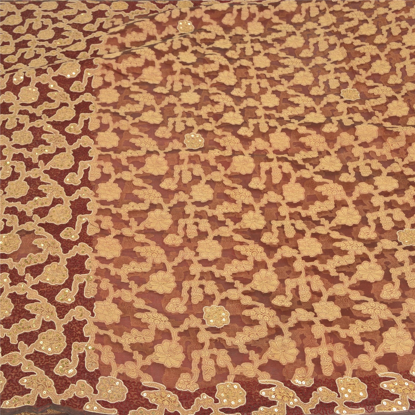 Sanskriti Vintage Dark Red Sarees Pure Organza Silk Woven Embroidery Sari Fabric