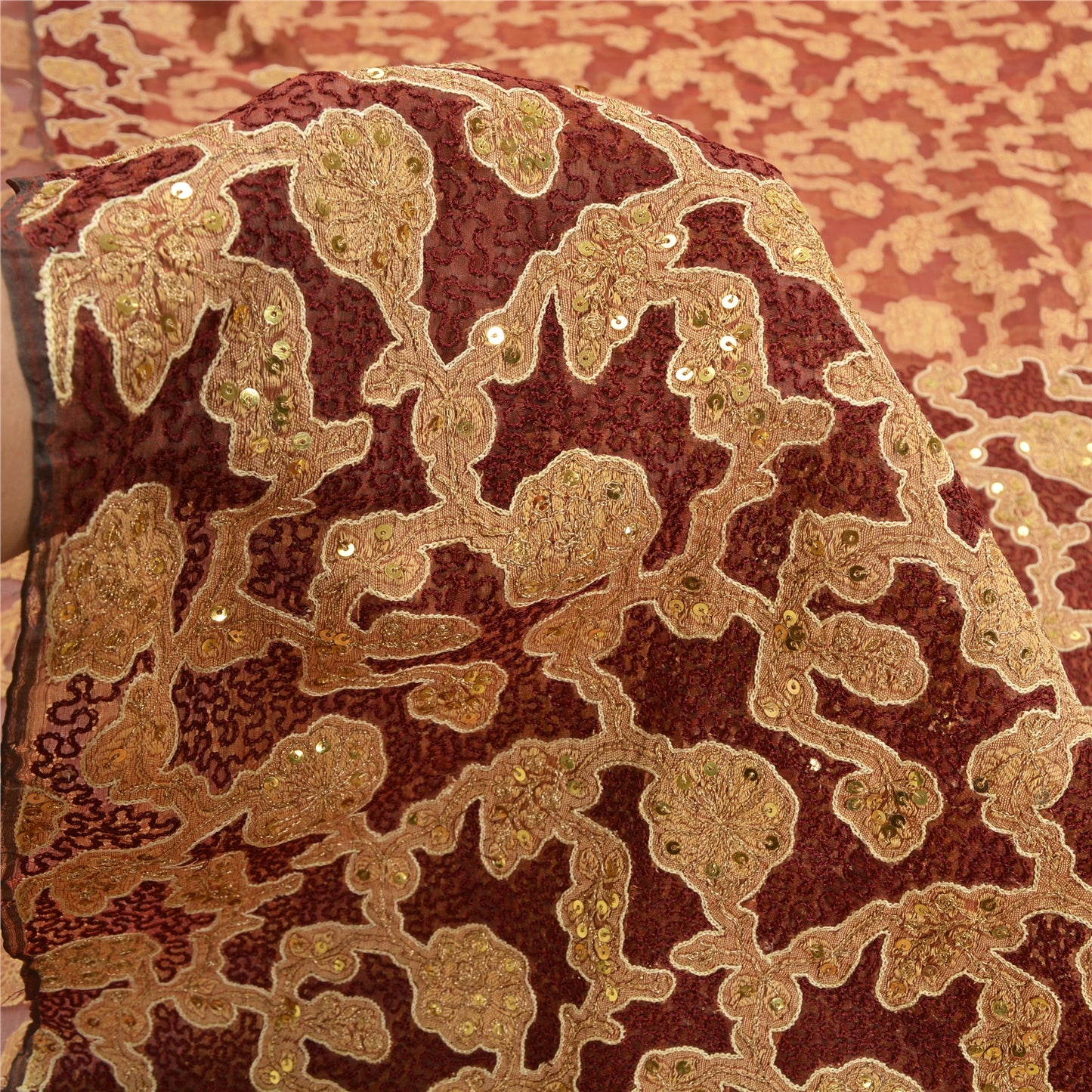 Sanskriti Vintage Dark Red Sarees Pure Organza Silk Woven Embroidery Sari Fabric