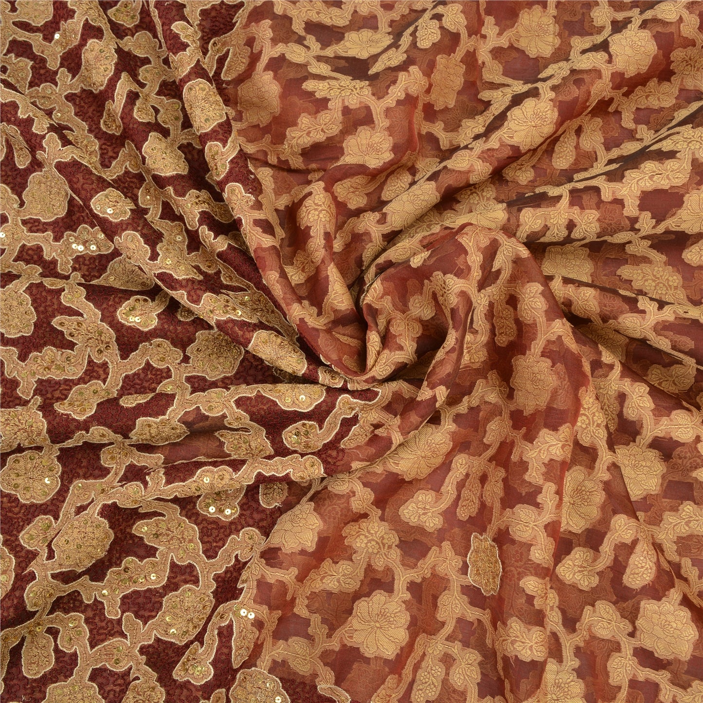 Sanskriti Vintage Dark Red Sarees Pure Organza Silk Woven Embroidery Sari Fabric