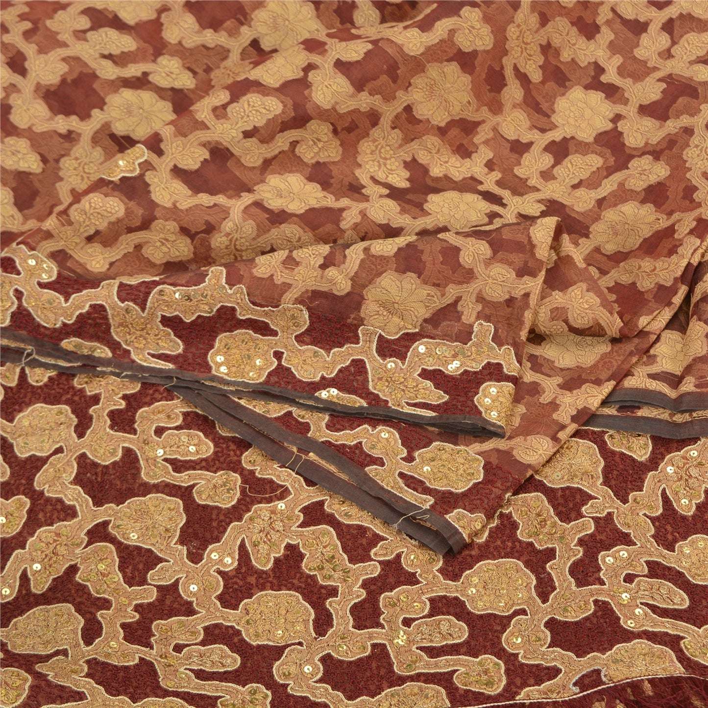Sanskriti Vintage Dark Red Sarees Pure Organza Silk Woven Embroidery Sari Fabric