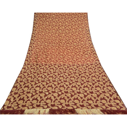 Sanskriti Vintage Dark Red Sarees Pure Organza Silk Woven Embroidery Sari Fabric