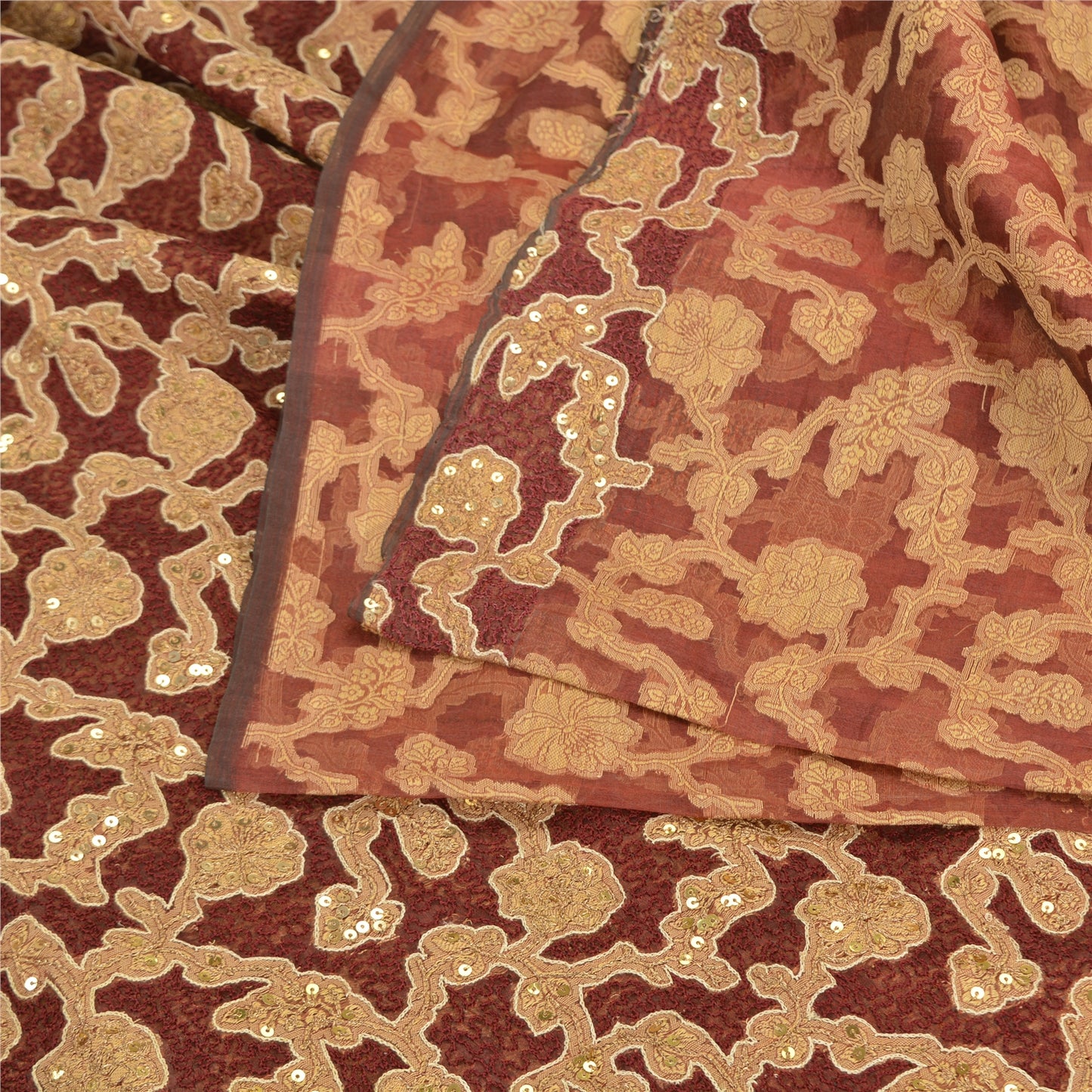Sanskriti Vintage Dark Red Sarees Pure Organza Silk Woven Embroidery Sari Fabric