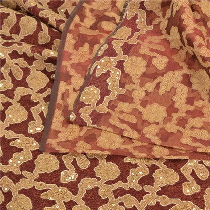 Sanskriti Vintage Dark Red Sarees Pure Organza Silk Woven Embroidery Sari Fabric