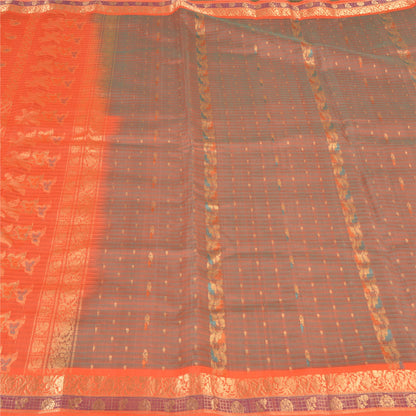 Sanskriti Vintage Orange Sarees 100% Pure Silk Woven Premium Sari Craft Sustainable Fabric