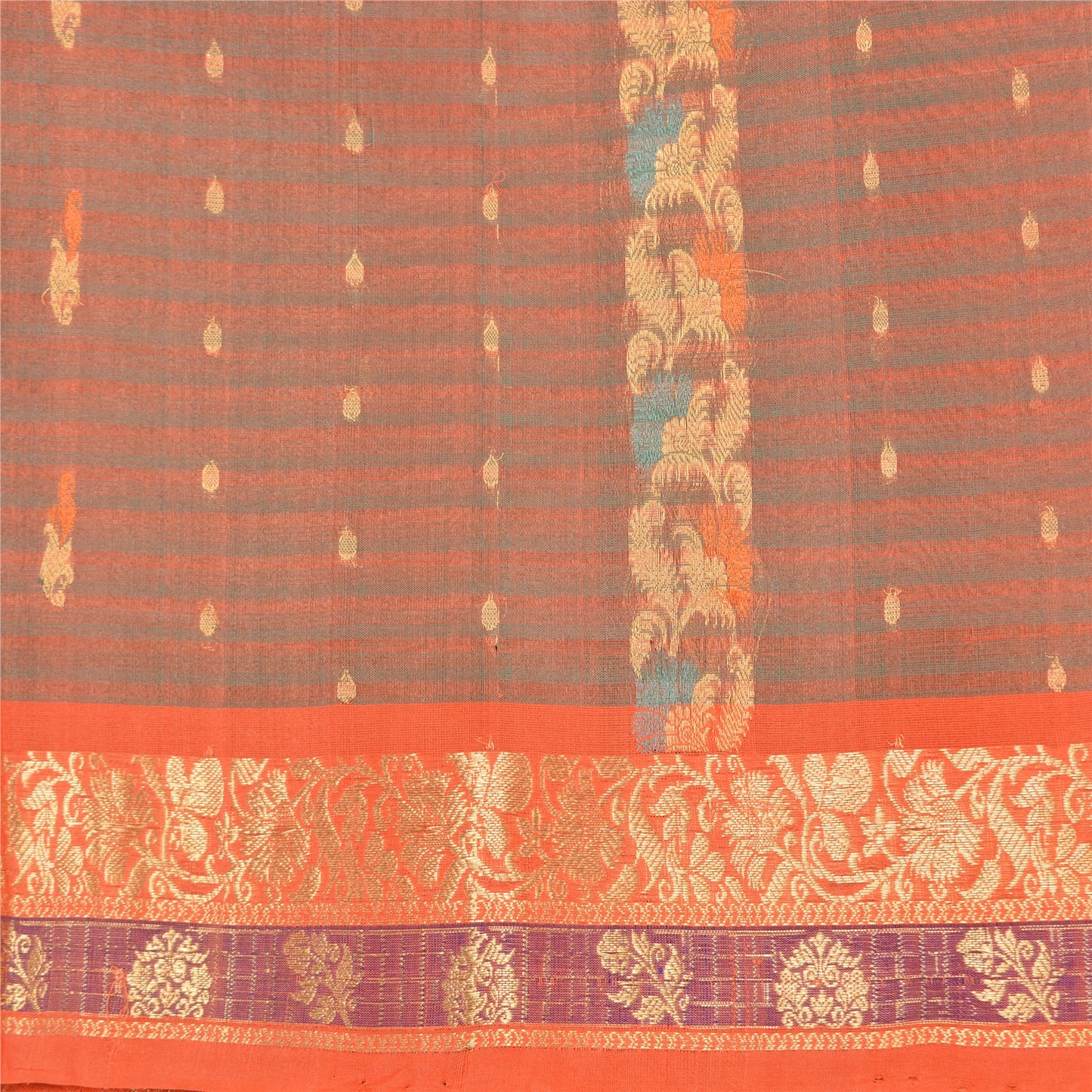 Sanskriti Vintage Orange Sarees 100% Pure Silk Woven Premium Sari Craft Sustainable Fabric