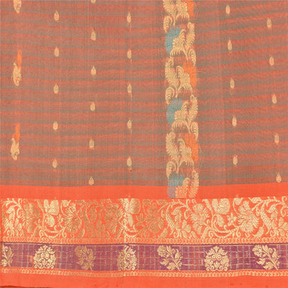 Sanskriti Vintage Orange Sarees 100% Pure Silk Woven Premium Sari Craft Sustainable Fabric