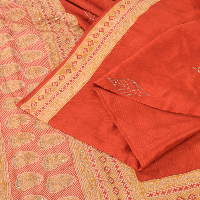 Sanskriti Vintage Orange/Creme Sarees 100 Ren Silke Håndperlet Sari Håndværksmæssigt Bæredygtigt Stoff