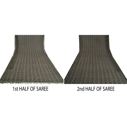 Sanskriti Vintage Hand Beaded Woven Net Mesh Saree Black Sari India Craft Fabric