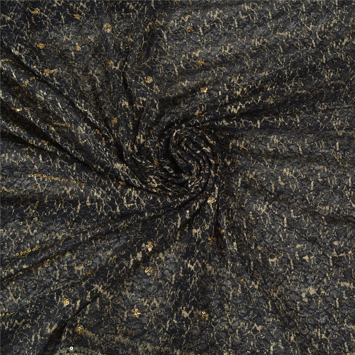 Sanskriti Vintage Hand Beaded Woven Net Mesh Saree Black Sari India Craft Fabric